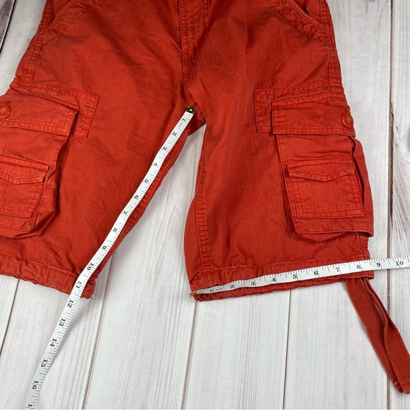 Y2K 2000s Ripstop Cargo Utility Shorts Men’s 28 Burnt Orange Tie Belted Faded - Picture 15 of 15